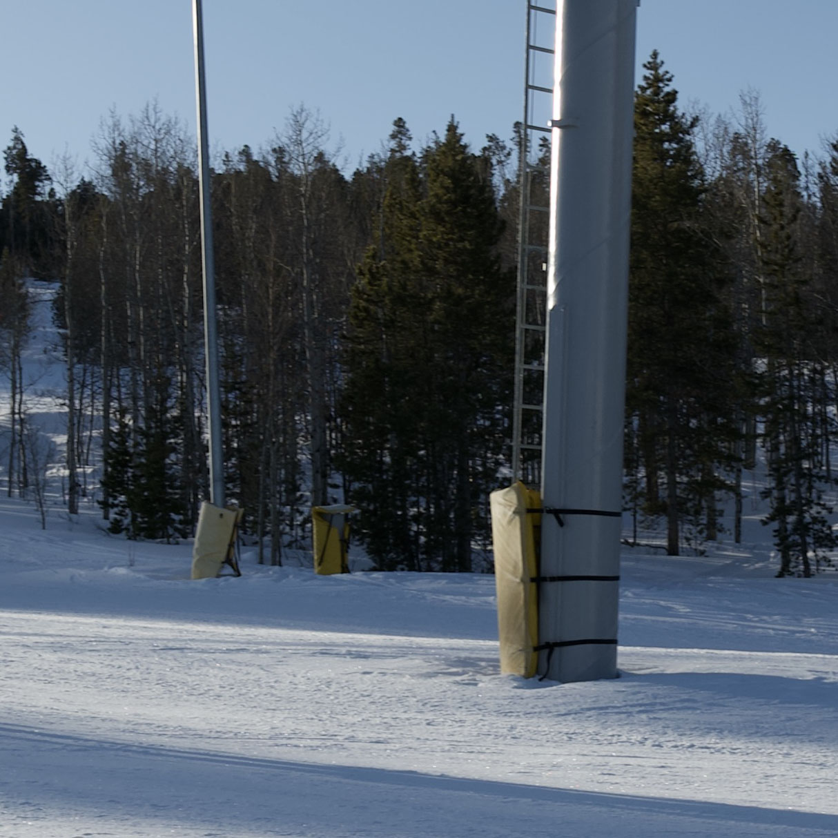Safety padding on lift tower at Granby Ranch