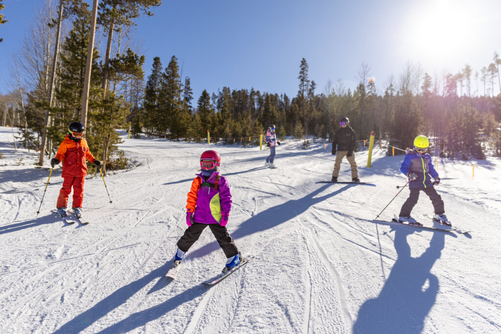 family skiing